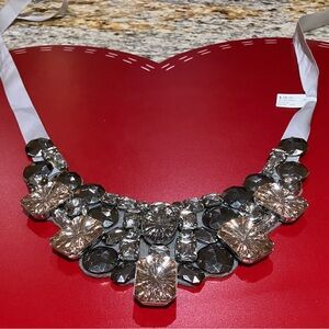 Elegant Crystal and Gunmetal Statement Necklace